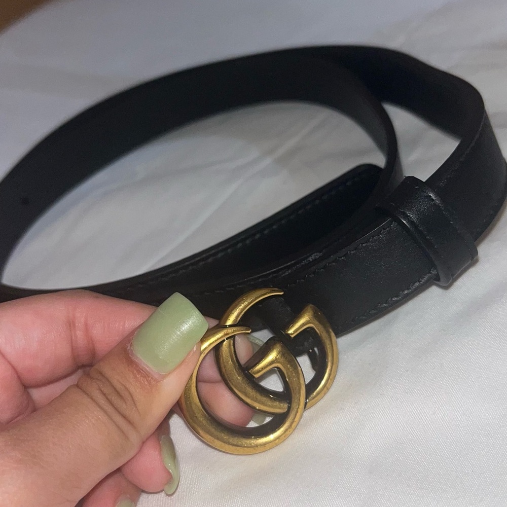 Authentic Gucci Black Leather Belt with Gold Buckle